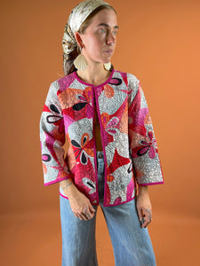 VTG 80's Geometric Reversible Cotton Quilted Jacket 10-12