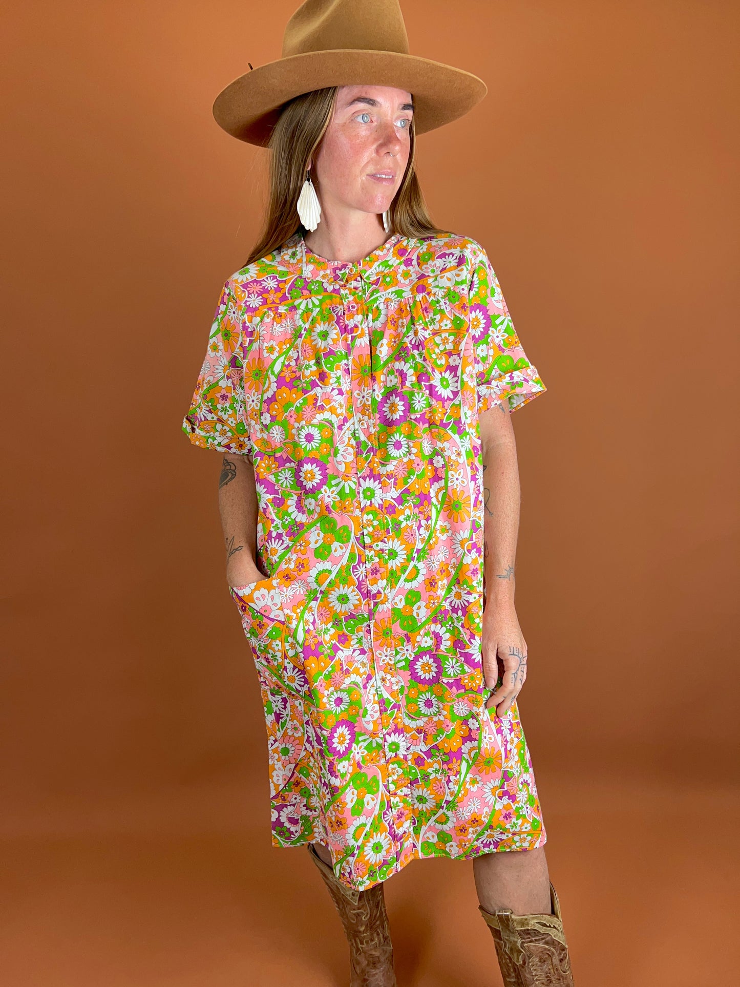 VINTAGE 60's Floral Midi Dress 14-16