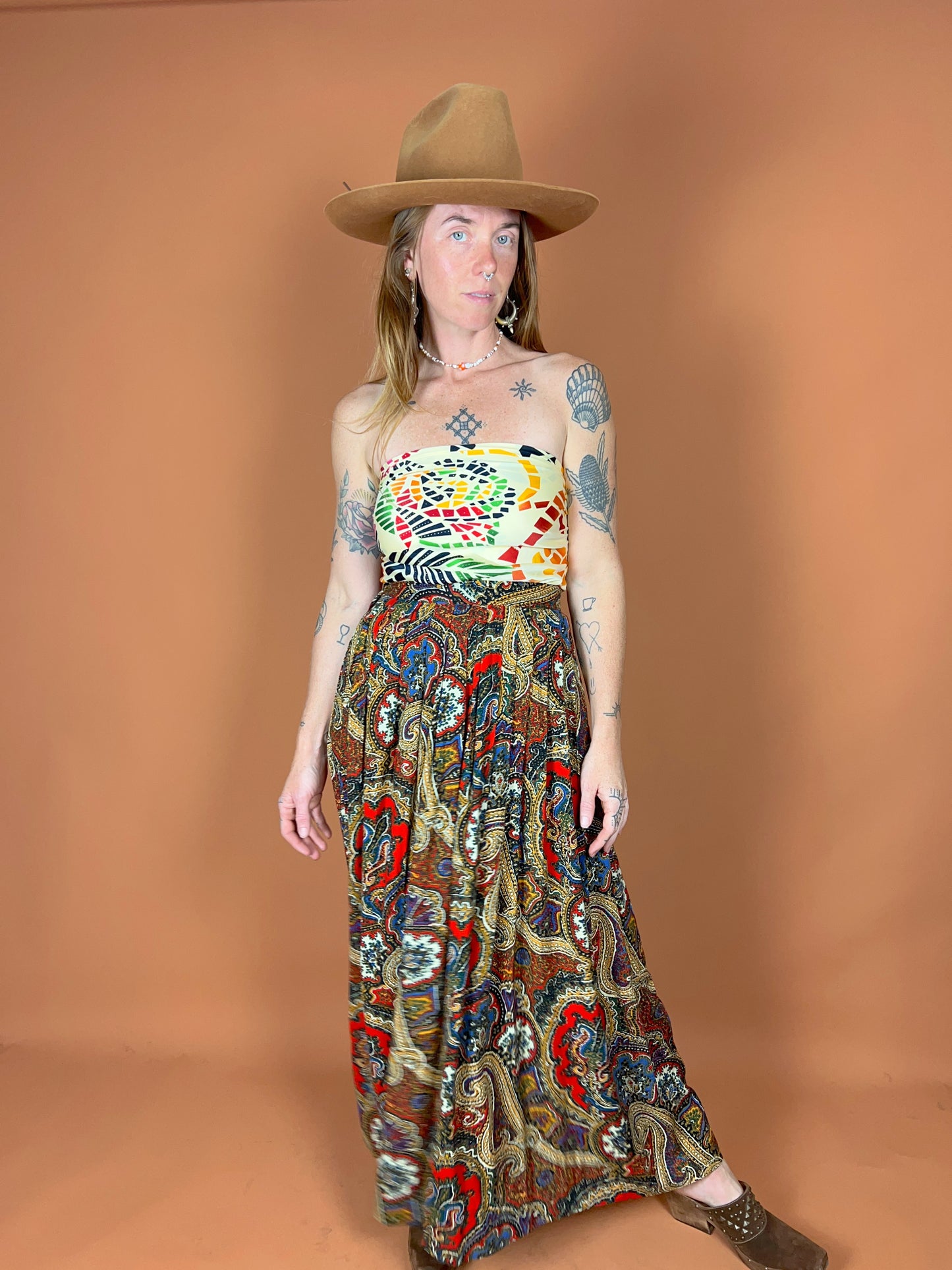 VTG 80's/90's Paisley Floral Pleated Maxi Skirt 6-8