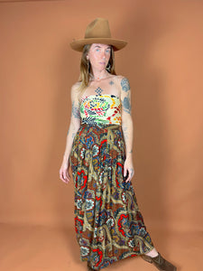 VTG 80's/90's Paisley Floral Pleated Maxi Skirt 6-8