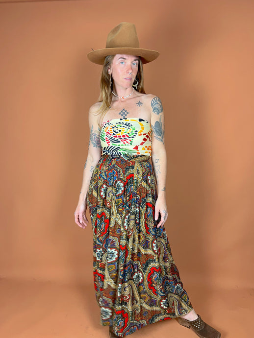 VTG 80's/90's Paisley Floral Pleated Maxi Skirt 6-8