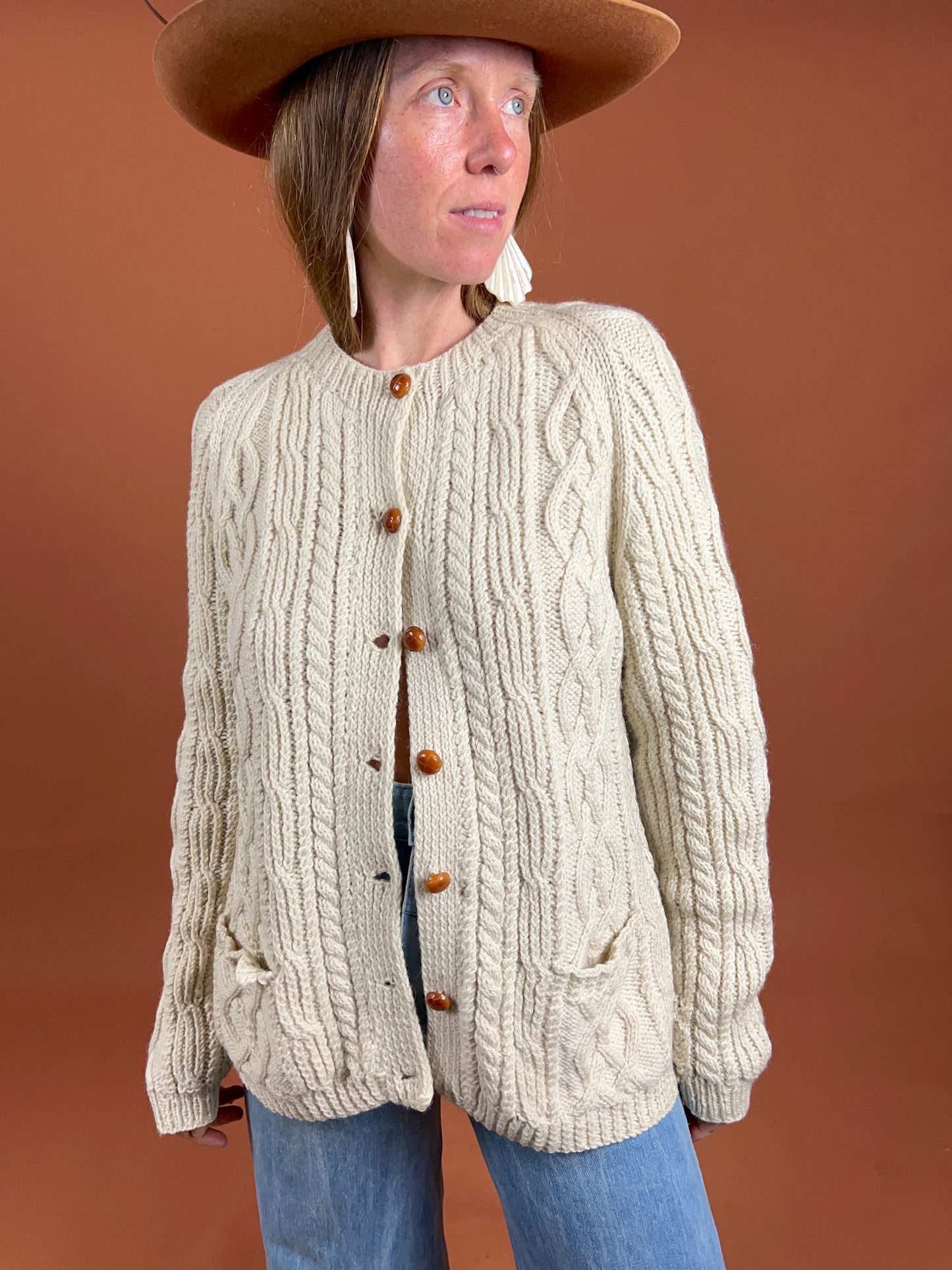 VINTAGE 70's Irish Knit Cardigan 12-14
