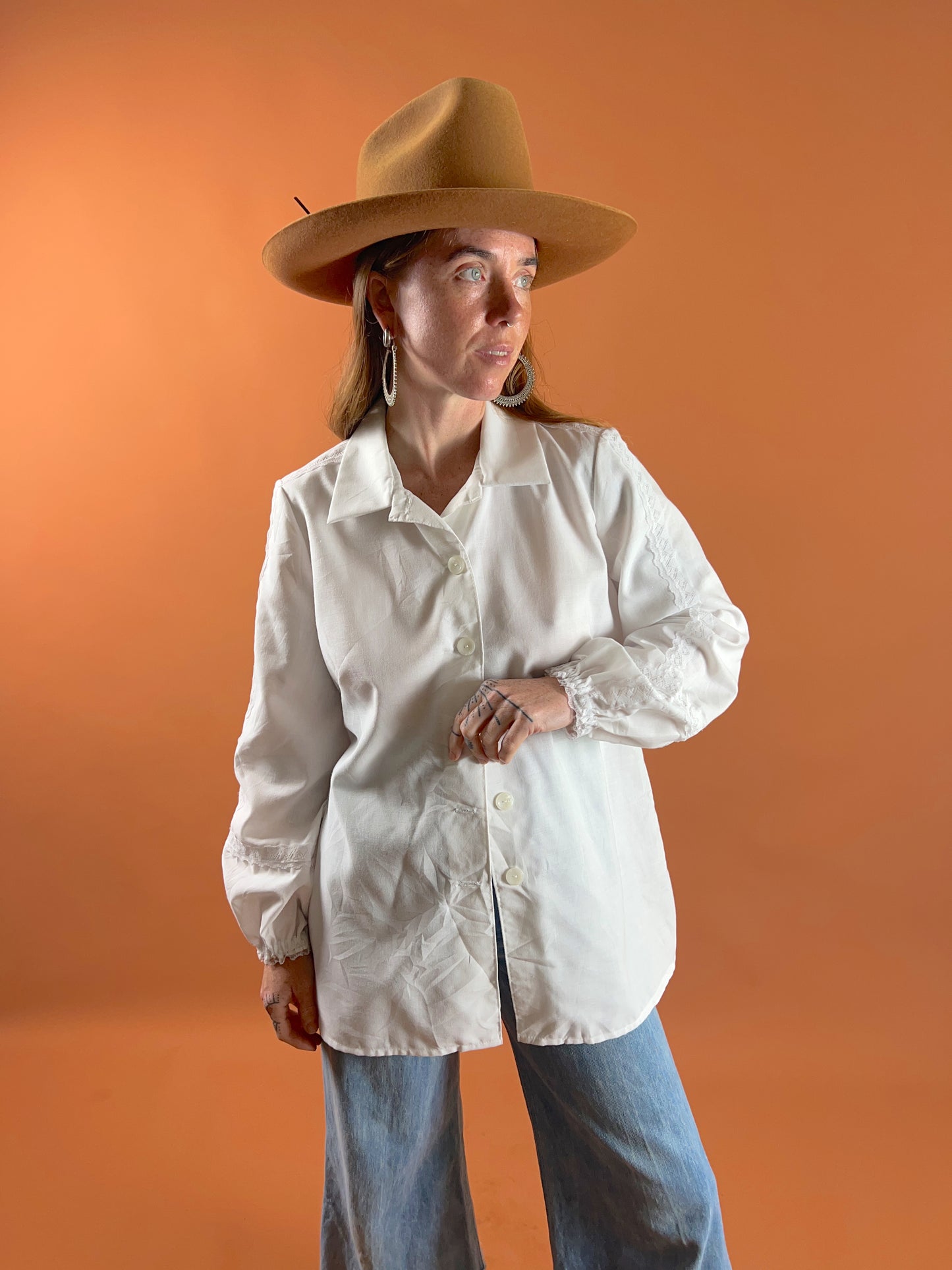 VINTAGE 60's Cotton & Lace Shirt 14