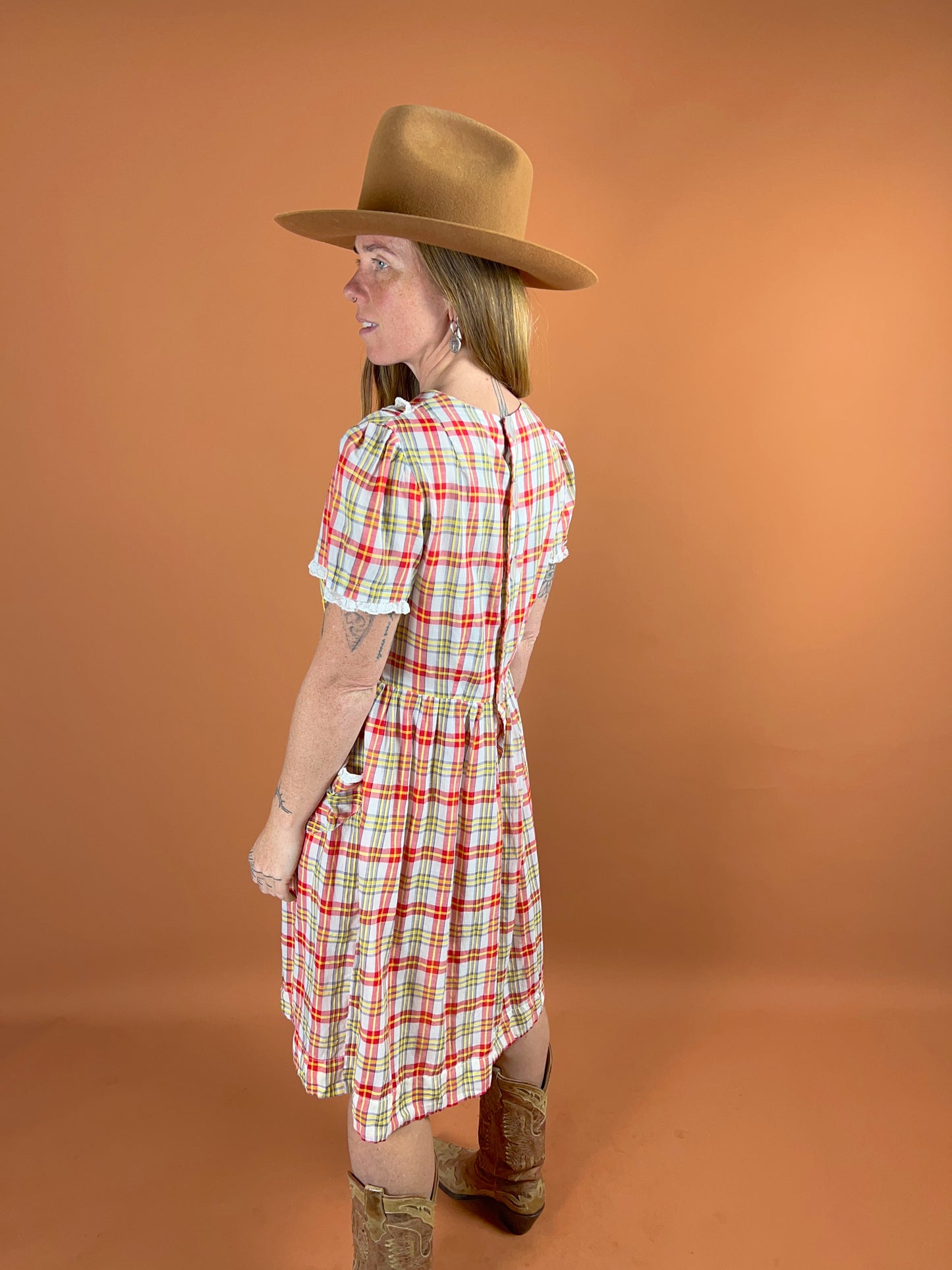 VINTAGE 60's Cotton Gingham Mini Dress 10-12