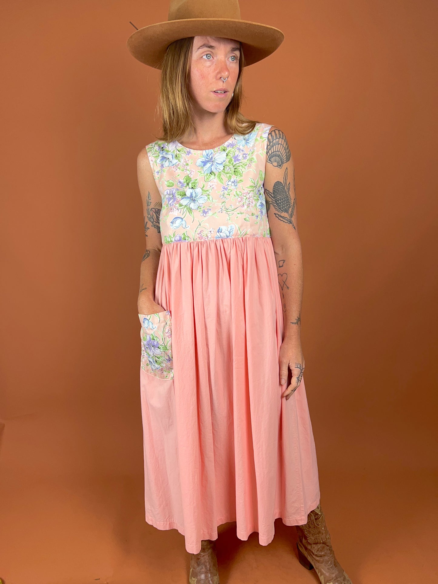 VTG 70's/80's Cotton Floral Midi Dress 12