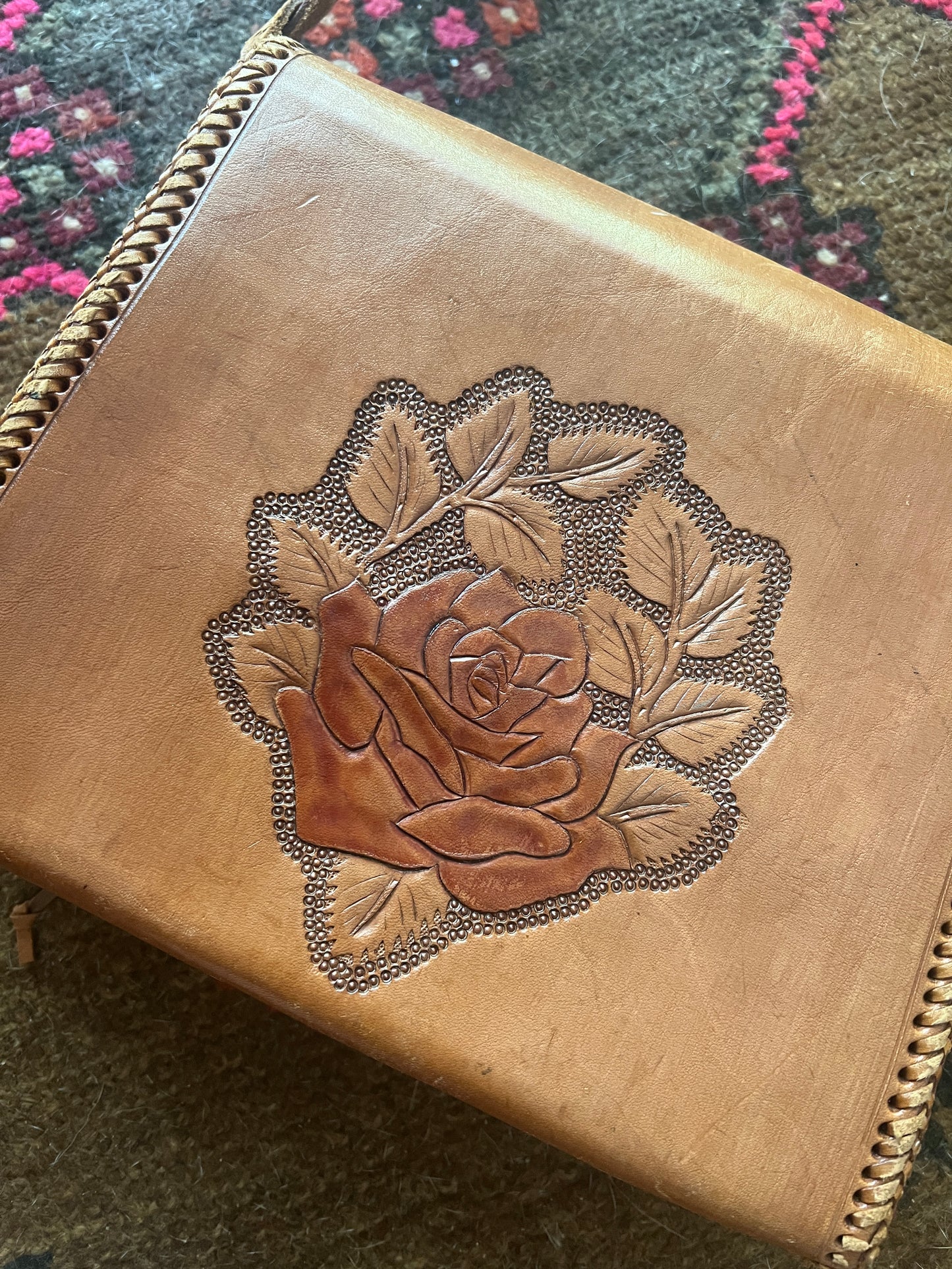VINTAGE 70's Leather Tooled Bag