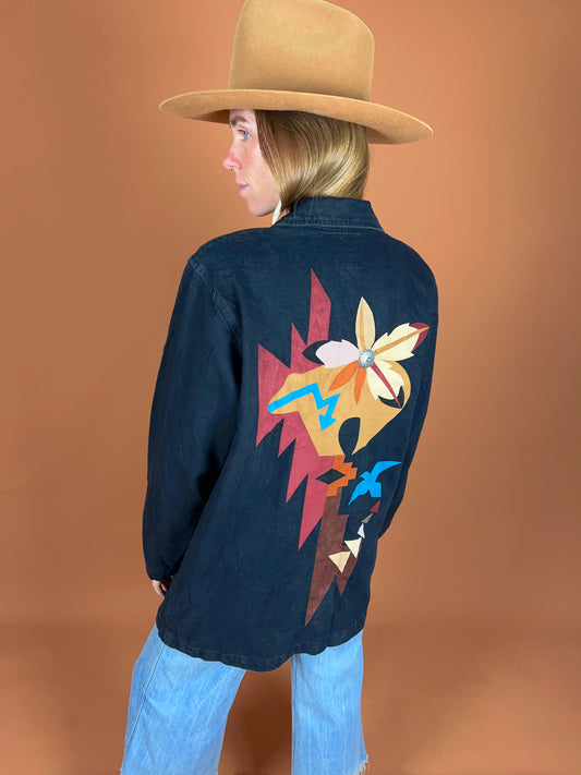 VINTAGE 70's Denim + Leather Jacket 14