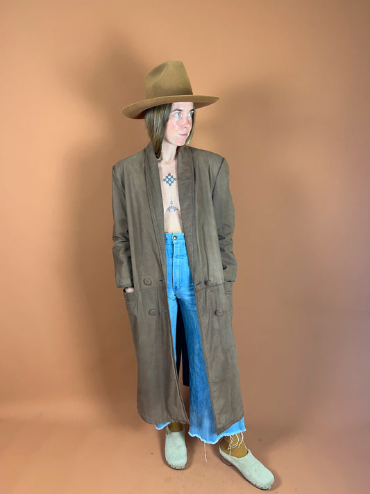 VINTAGE 70's/80's Suede Double Breasted Trench Coat 12-14