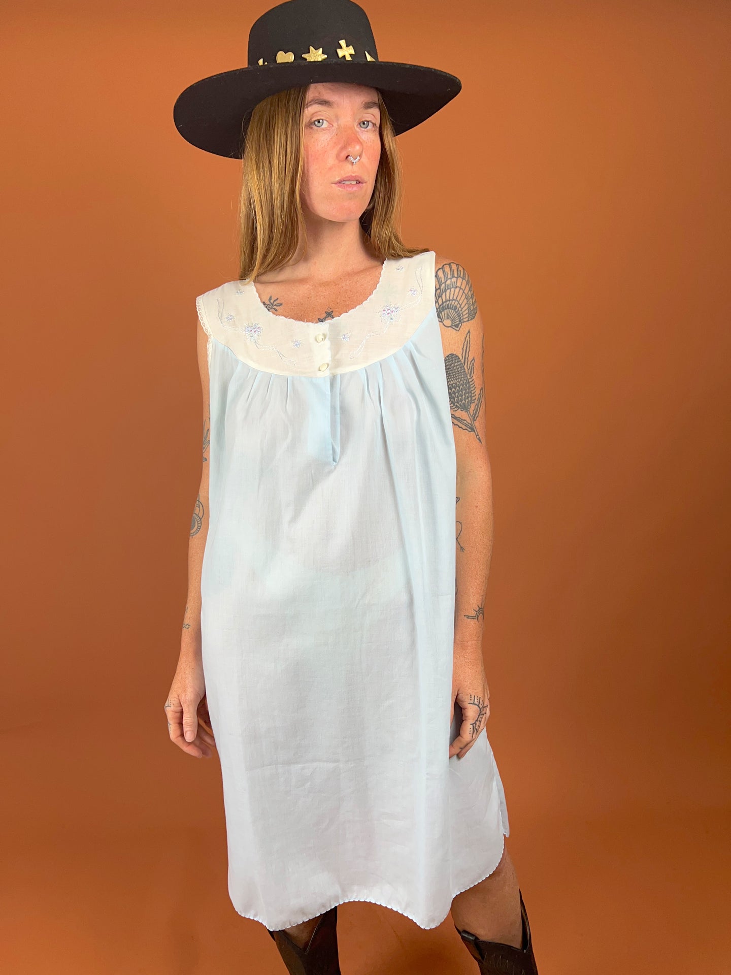 VTG 80's Cotton Embroidered & Lace Night Dress 14