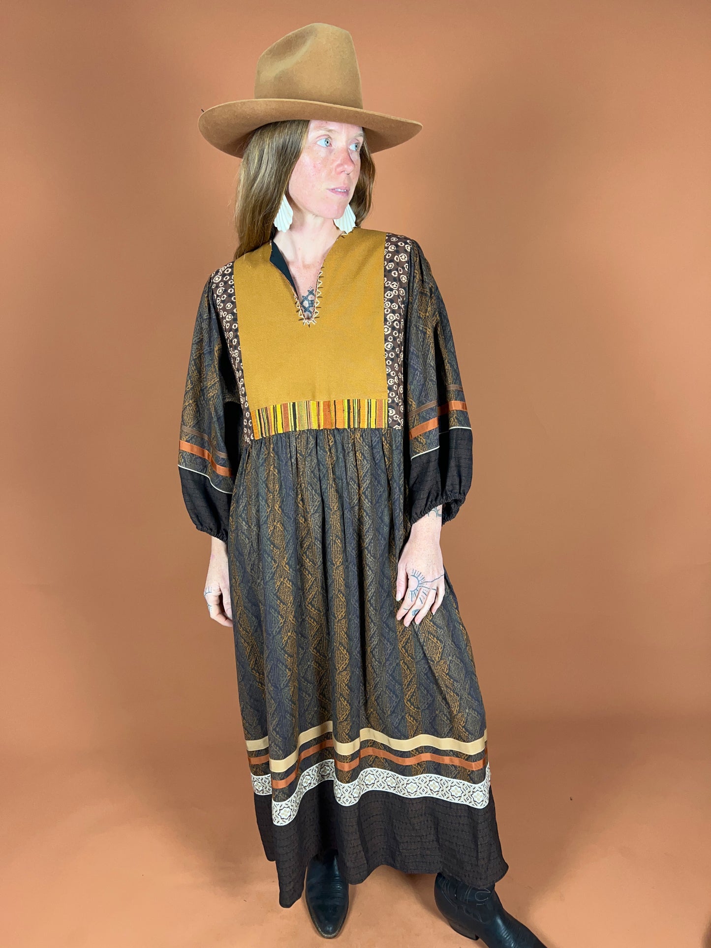 VINTAGE 70's Patchwork Maxi Dress 16