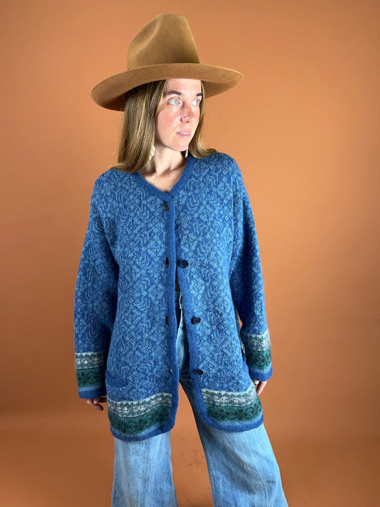 VINTAGE 60's/70's Wool Knit Norwegian Cardigan 14-16
