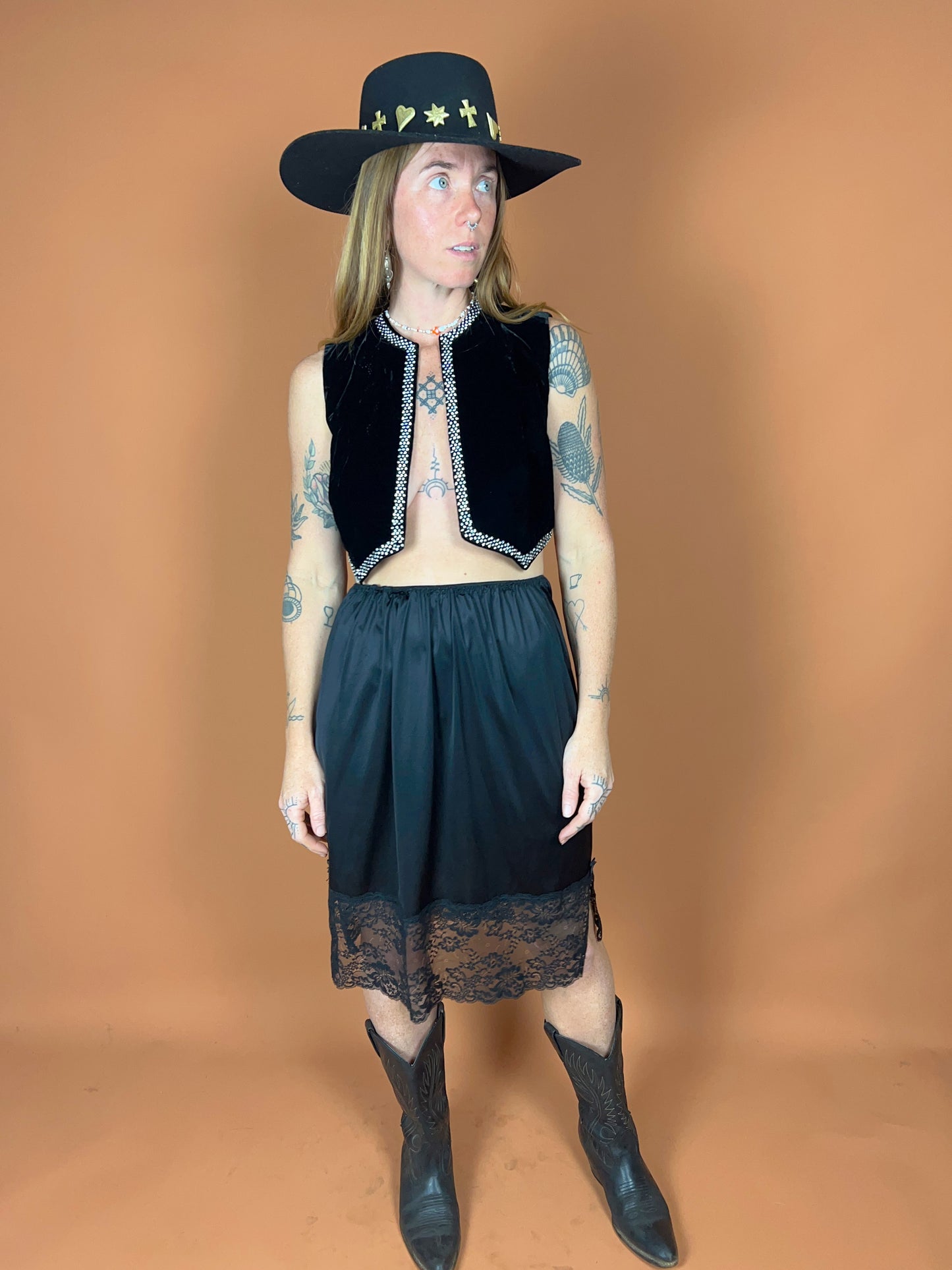 VTG 70's Black Slip Skirt 10-12