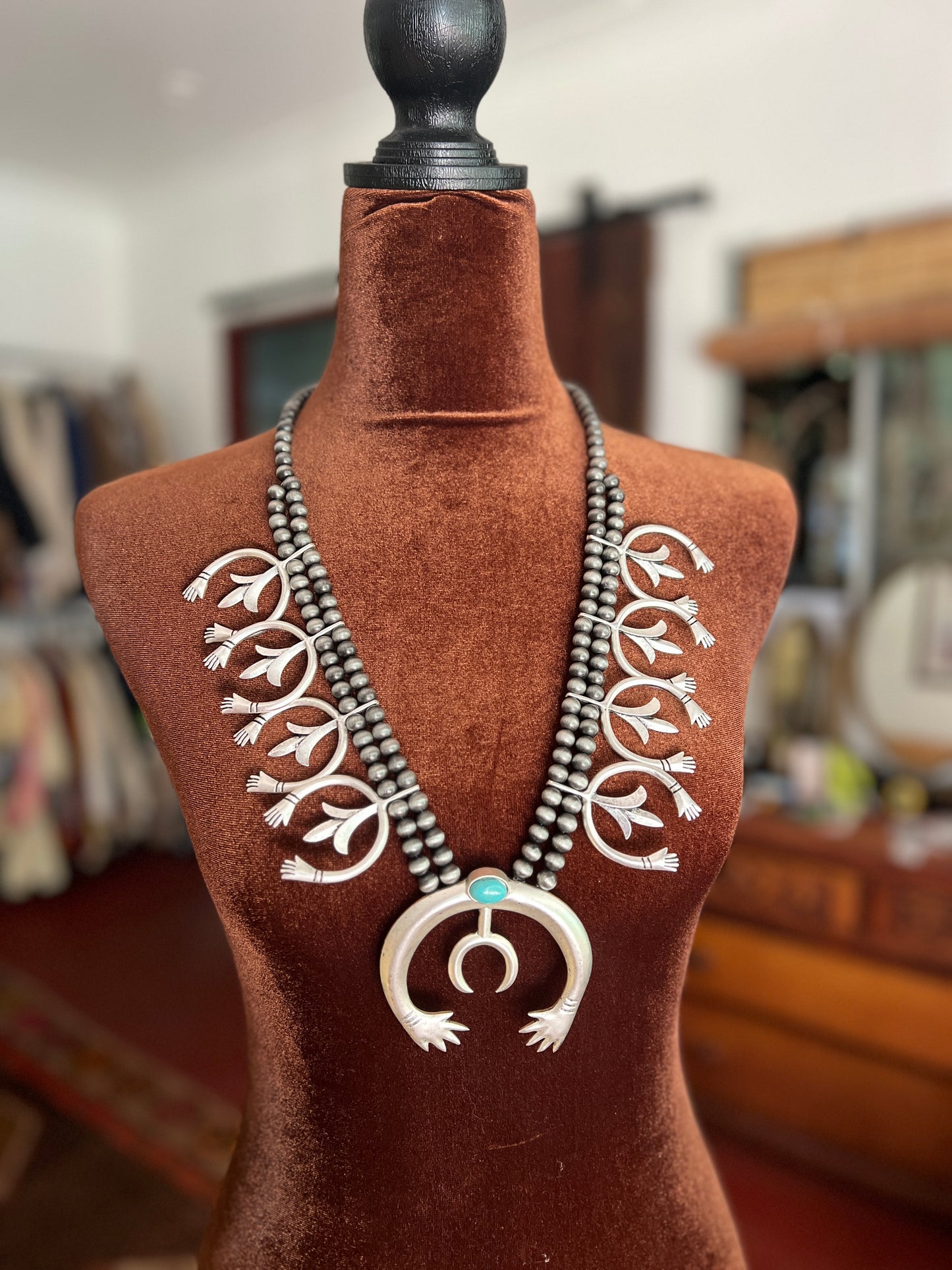 ISAC Handmade Squash Blossom Turquoise Necklace
