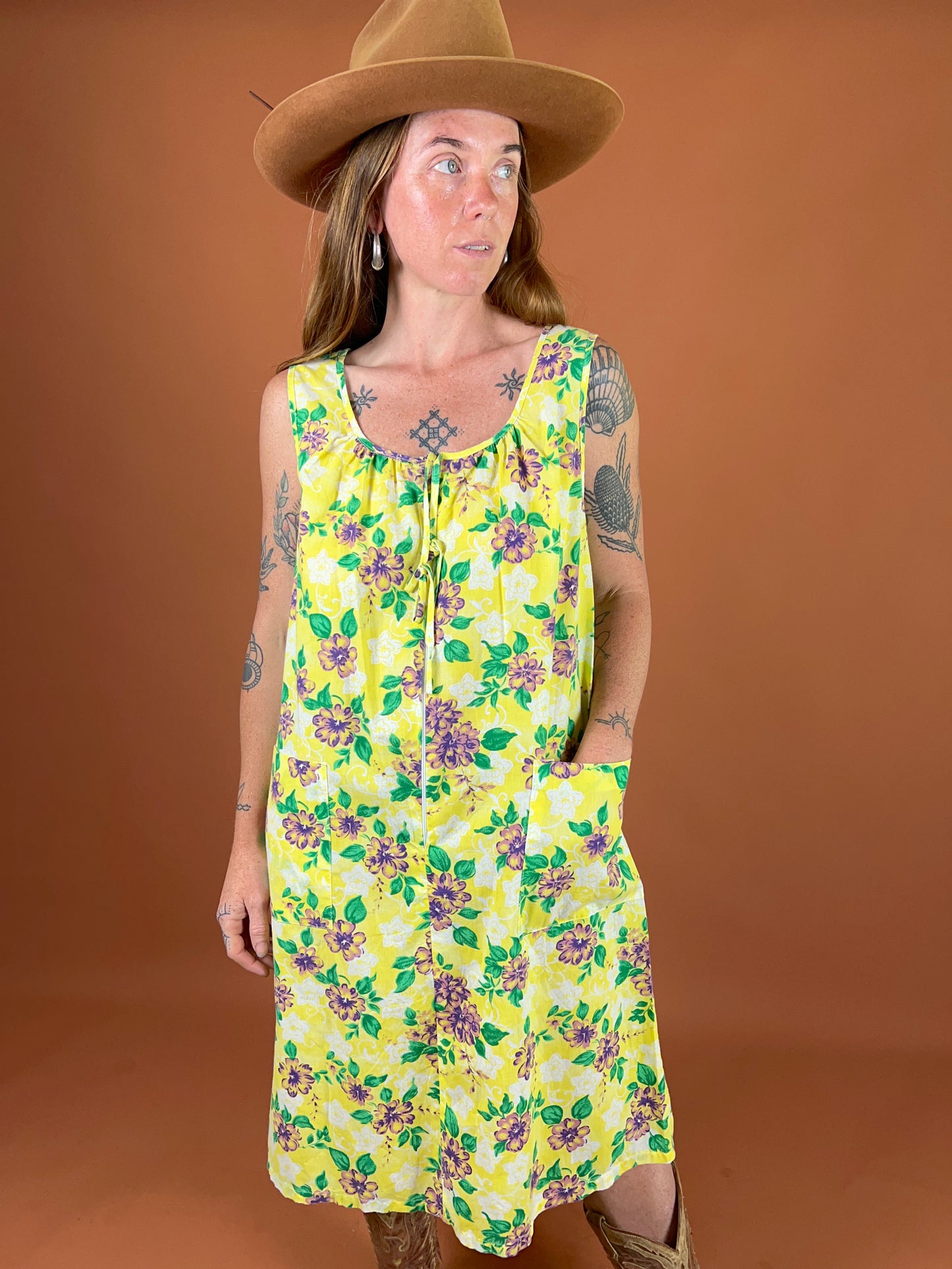 VINTAGE 80's Floral Midi Dress 12-14