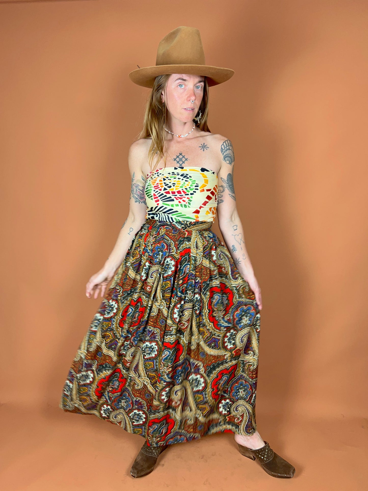 VTG 80's/90's Paisley Floral Pleated Maxi Skirt 6-8