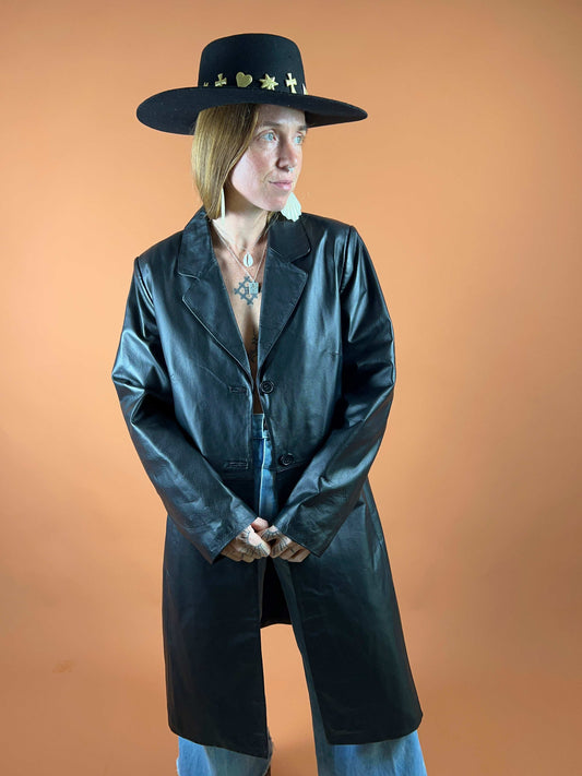 VTG 80’s Leather Trench Coat 14-16