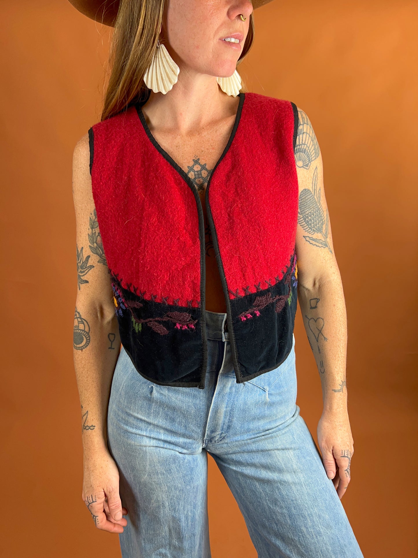 VINTAGE 70's/80's Embroidered Vest 12-14