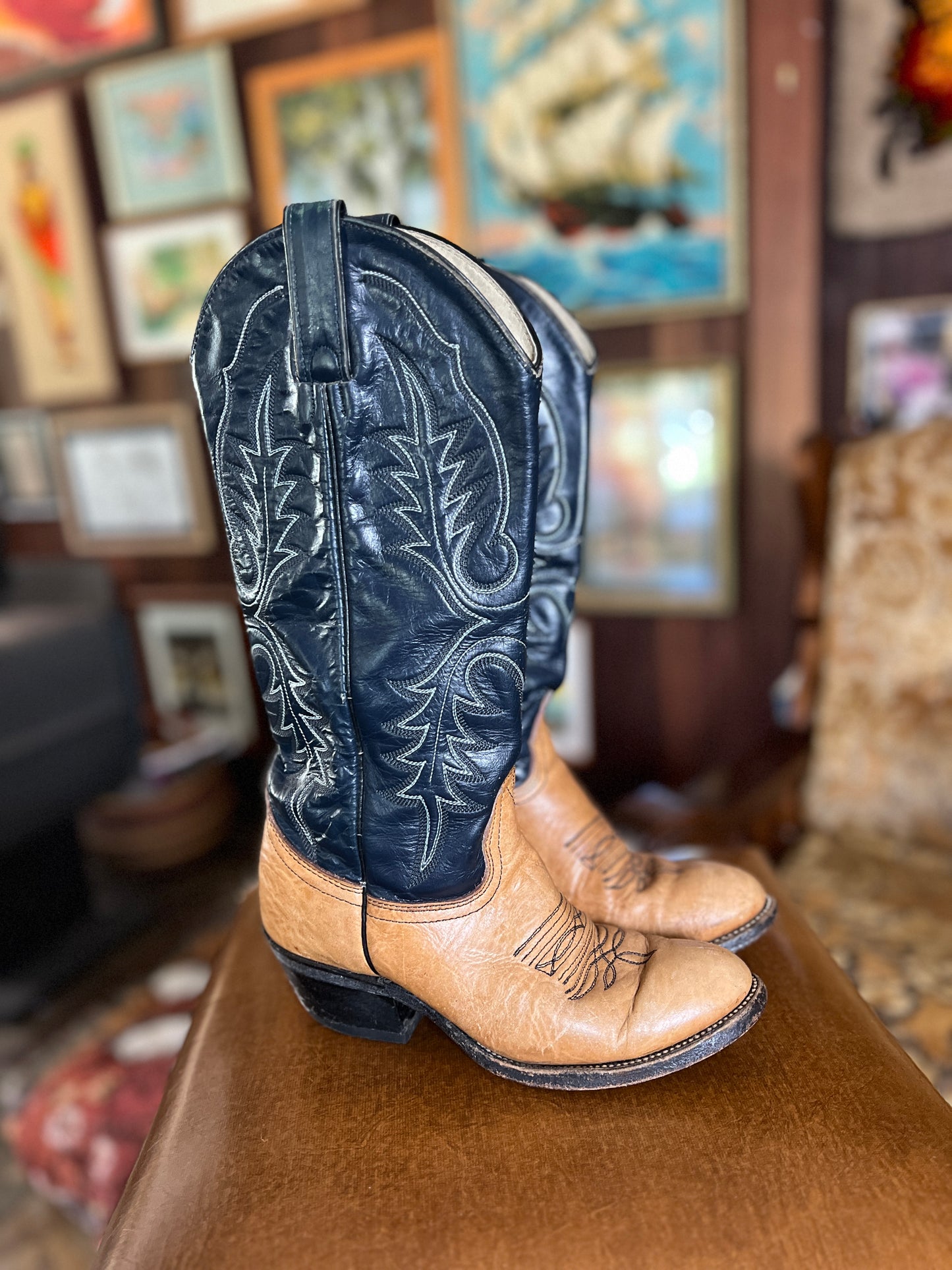 VINTAGE 70's Two Tone Leather Cowboy Boots 36.5/6