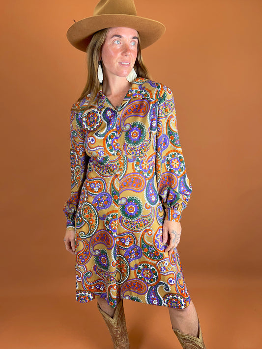 VINTAGE 60's Paisley Mini Dress 10-12