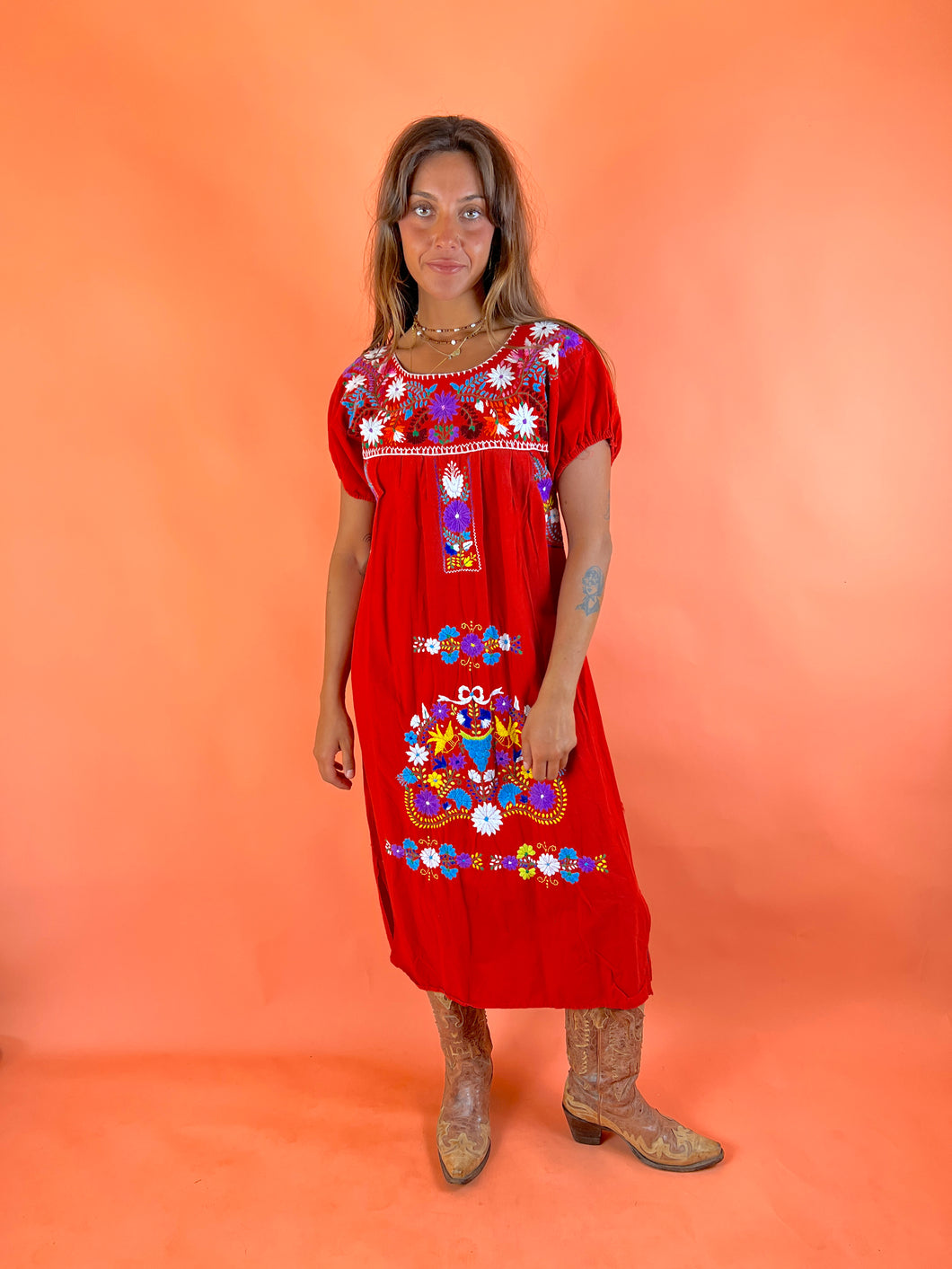 VTG 70's Oaxacan Embroidered Dress 10-12