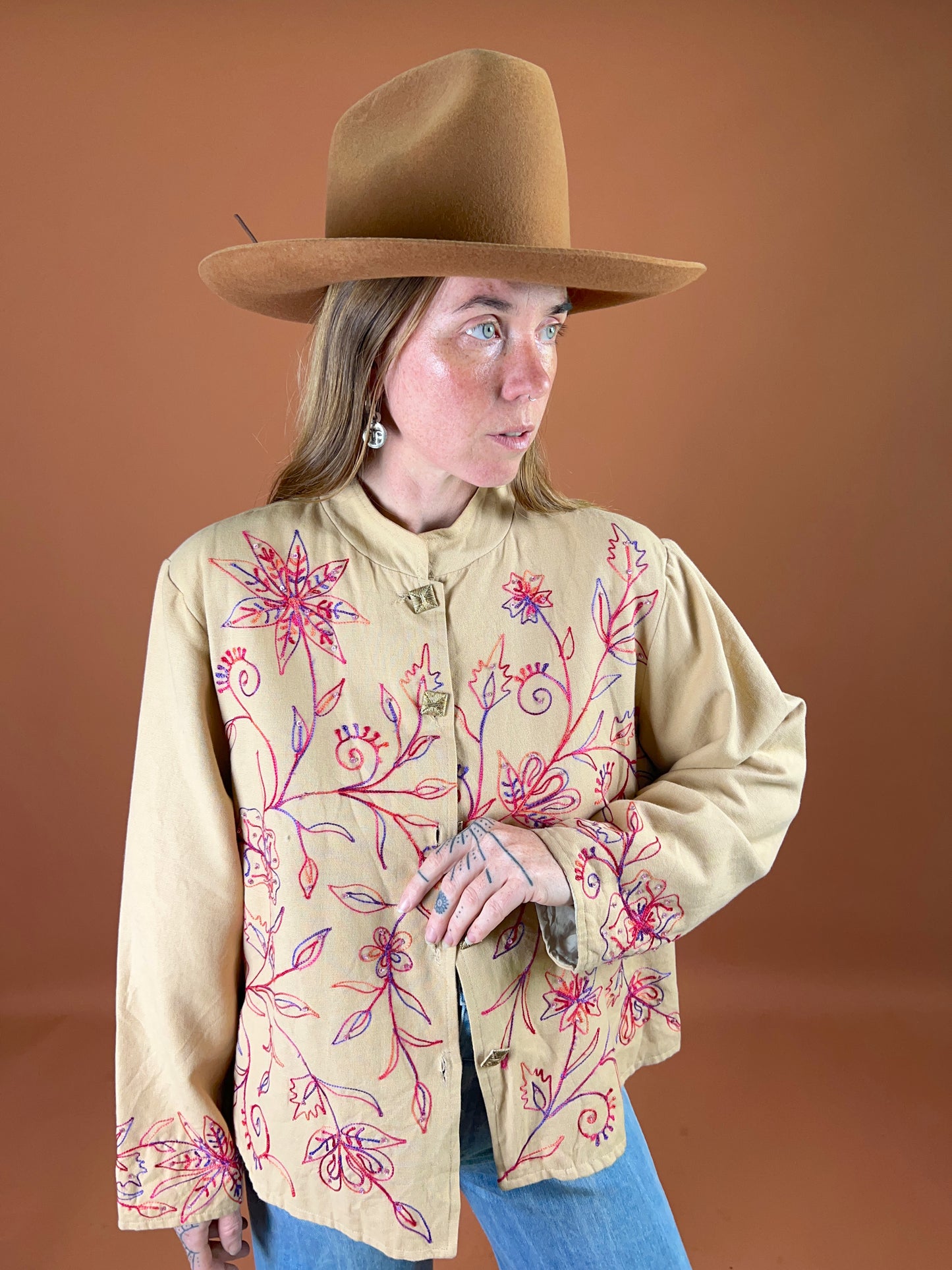 VINTAGE 70's/80's Cotton/Rayon Embroidered Jacket 14-16