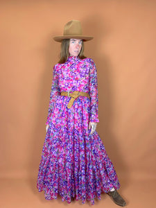 VTG 60's Handmade Prairie Floral Maxi Dress 8-10