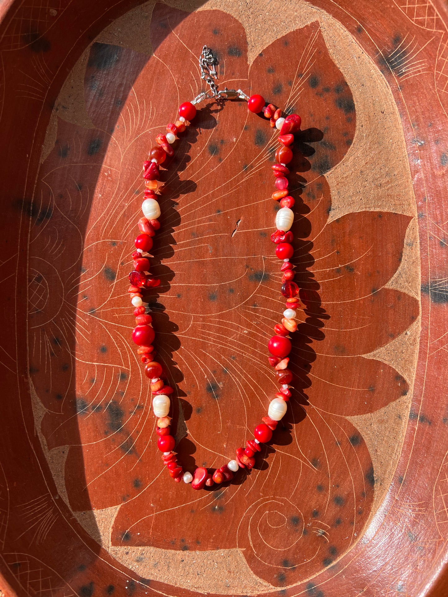 Moon Rae Necklace Red Coral Pearl Necklace