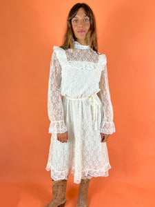 VTG 60's Lace Prairie Dress 12