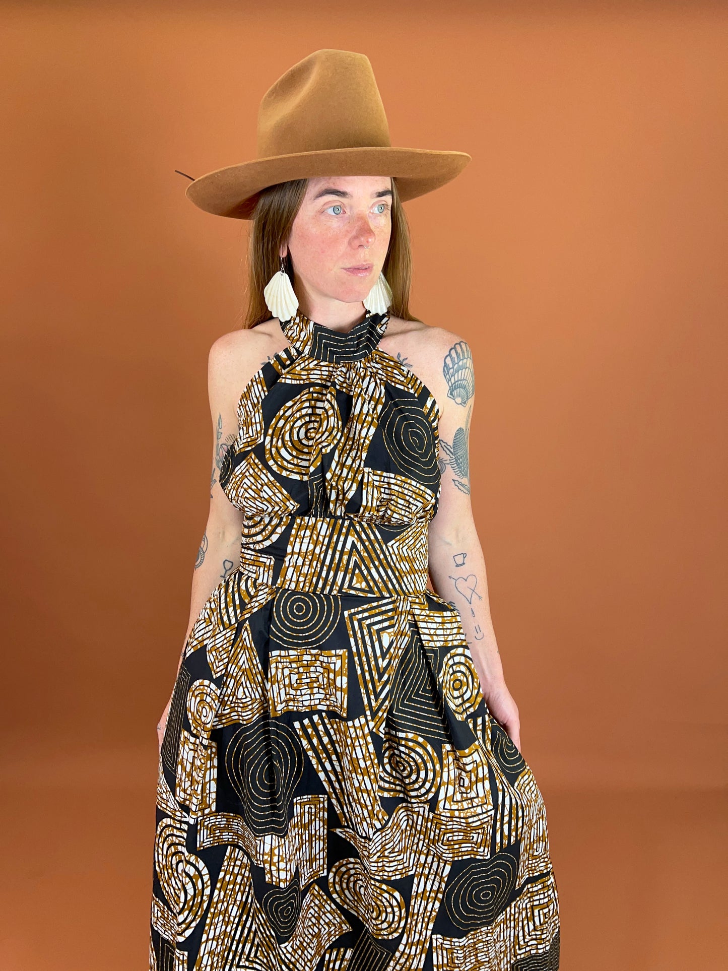 VINTAGE 80's High Neck Cotton Maxi Dress 10-12