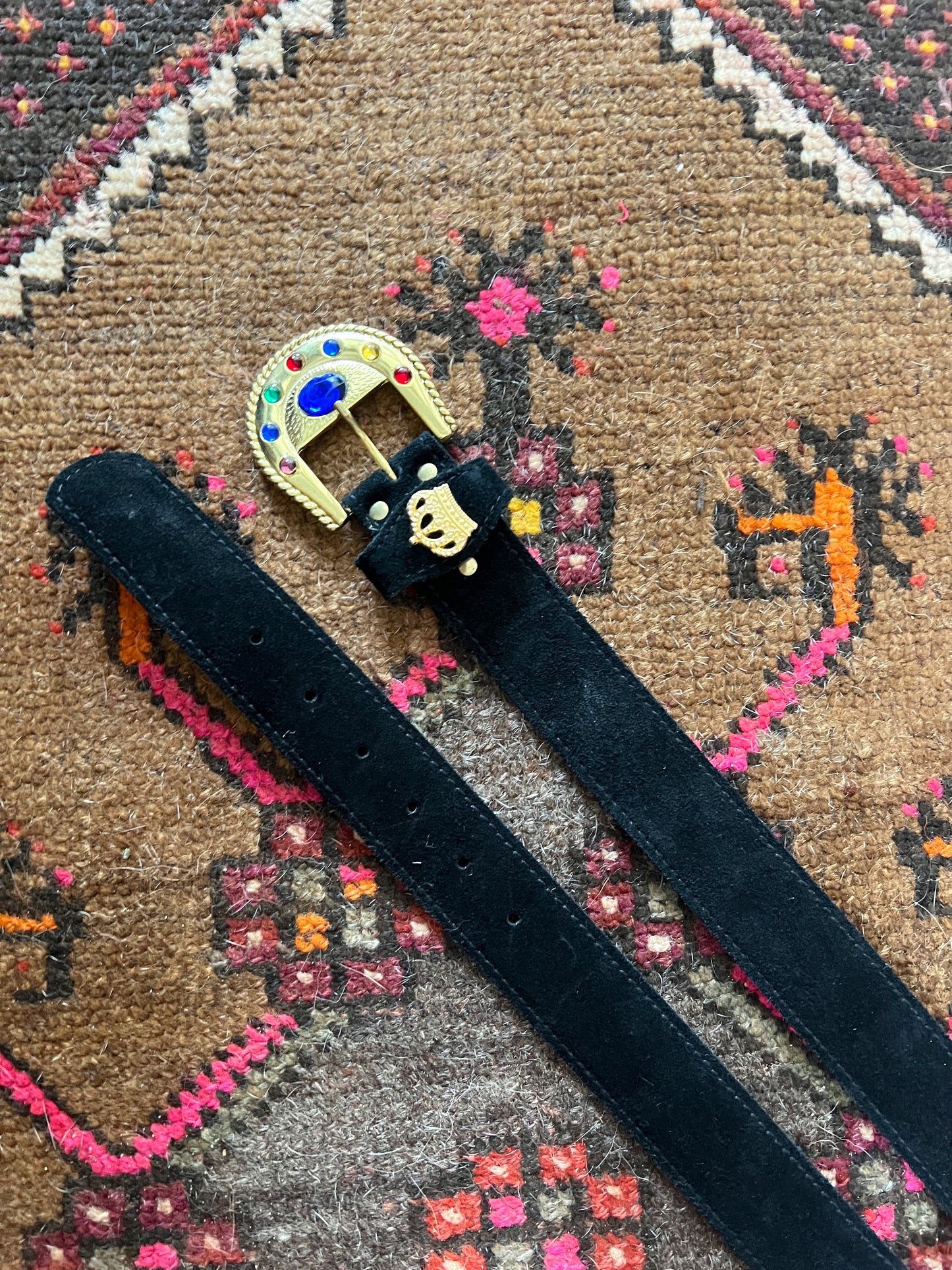 VINTAGE 80’s Black Suede Belt 10-12