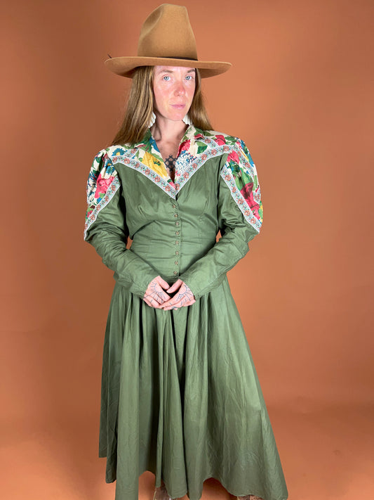 VINTAGE 80's Cotton Collared Maxi Dress 12