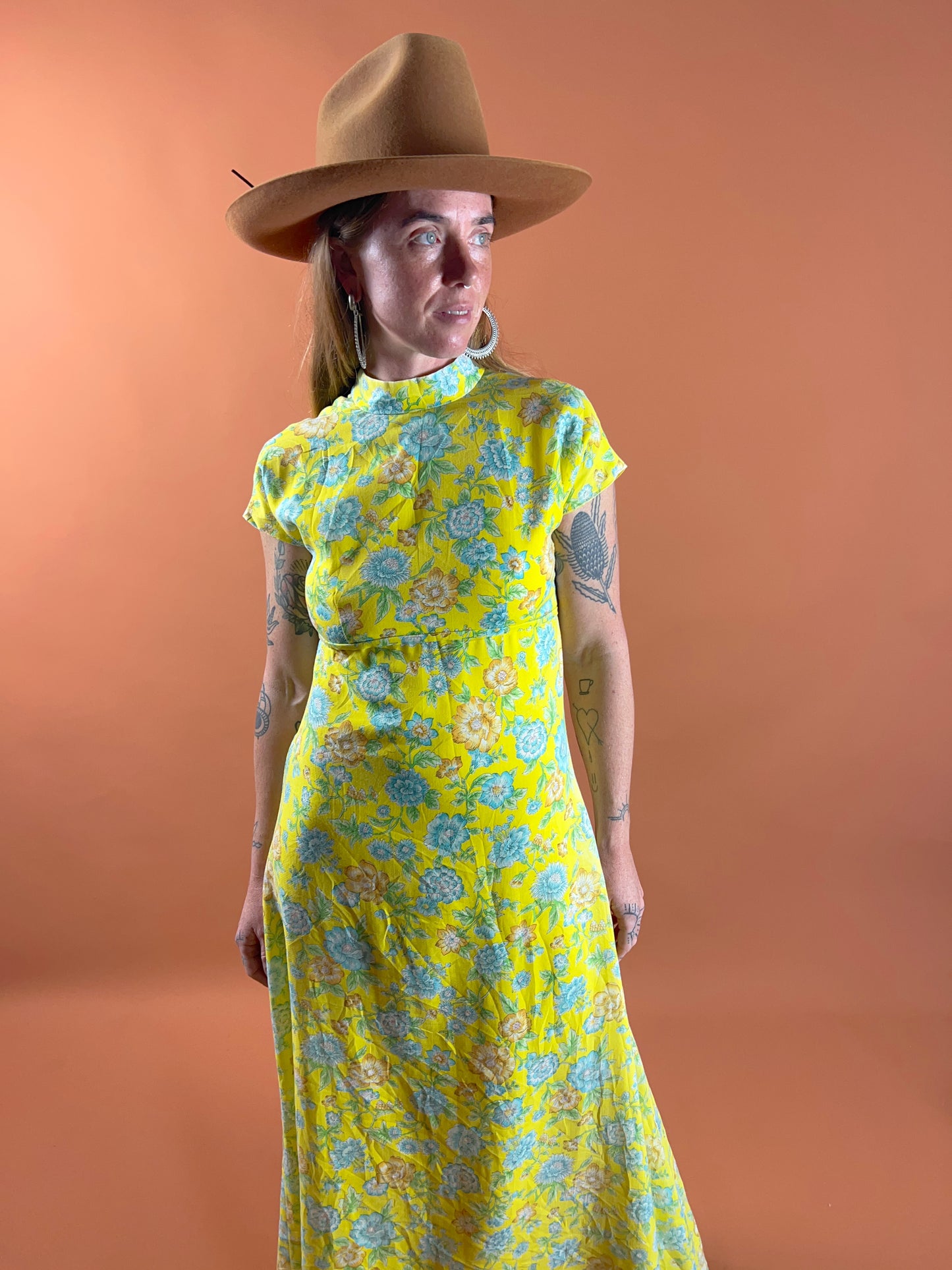 VINTAGE 60's Floral Maxi Dress 8-10