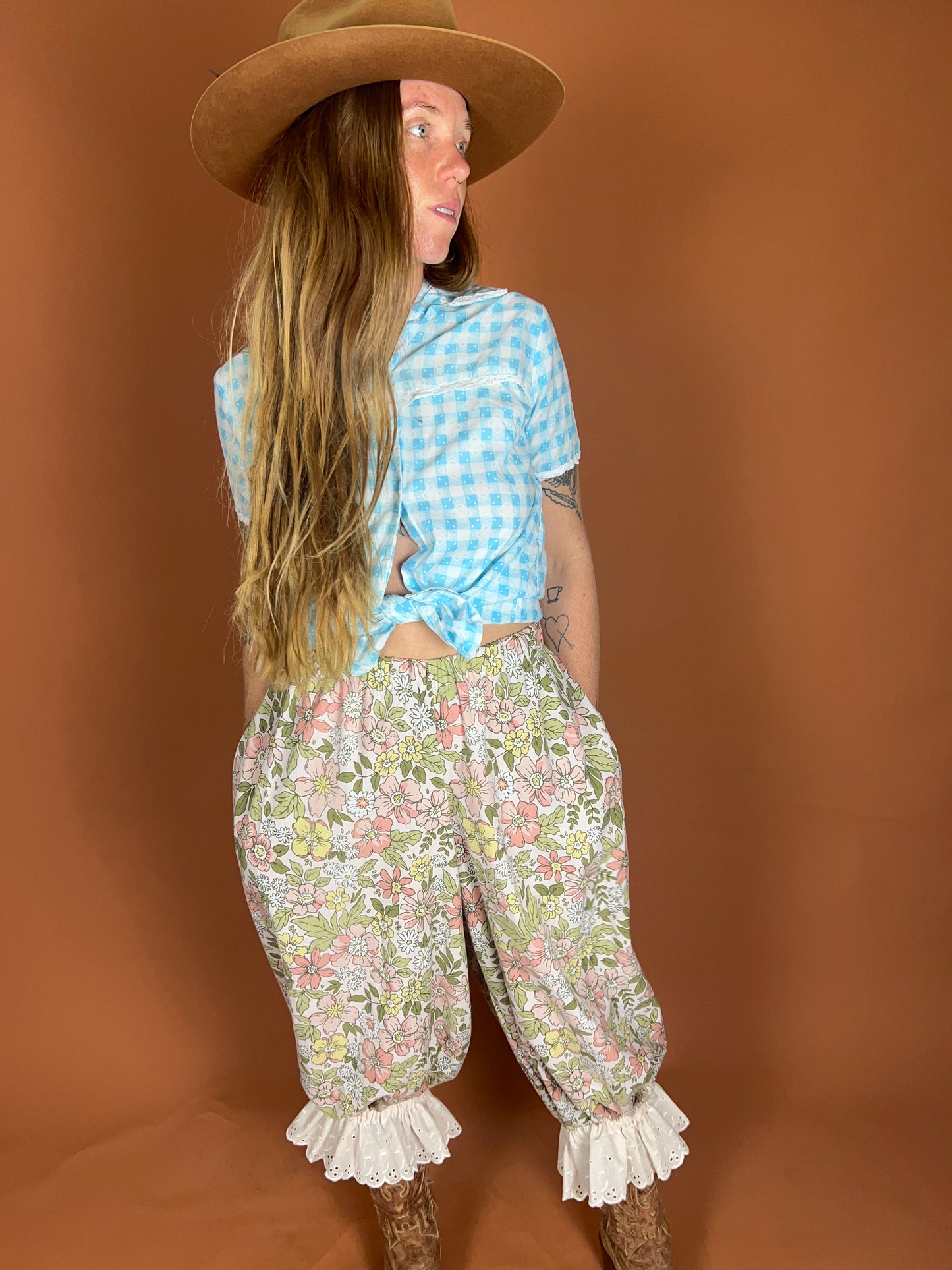 SECOND SHINE SLOW FASHION Up-Cycled Vintage Fabric & Anglaise Long Bloomers 12-16