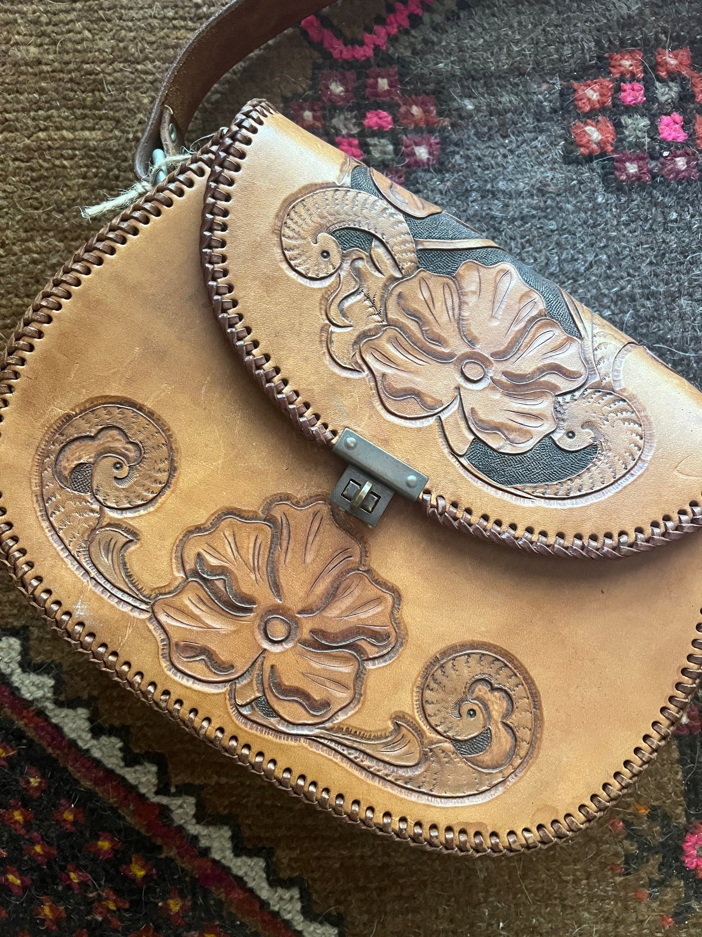 VINTAGE 60's Leather Tooled Bag