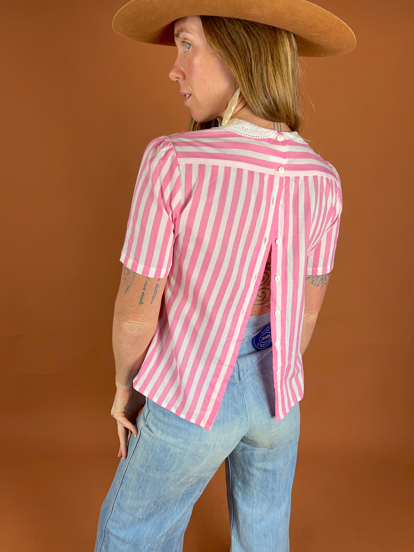 VINTAGE 70's Candy Stripe Blouse 10-12