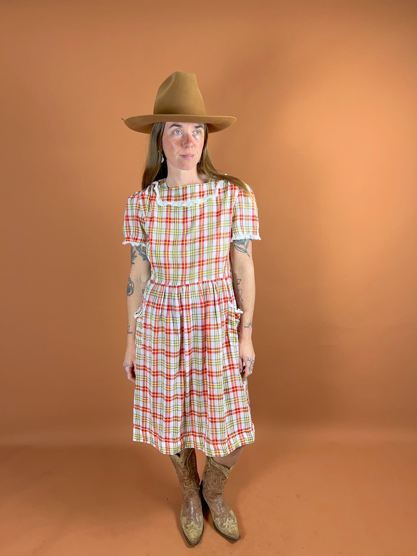 VINTAGE 60's Cotton Gingham Mini Dress 10-12