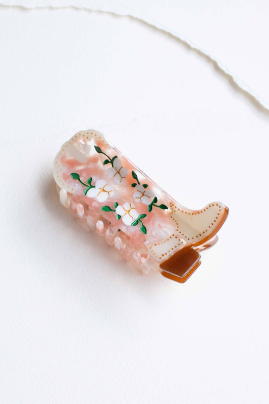 TIPOLOGY Magnolia Blossoms Western Boots Claw Clip: Coral