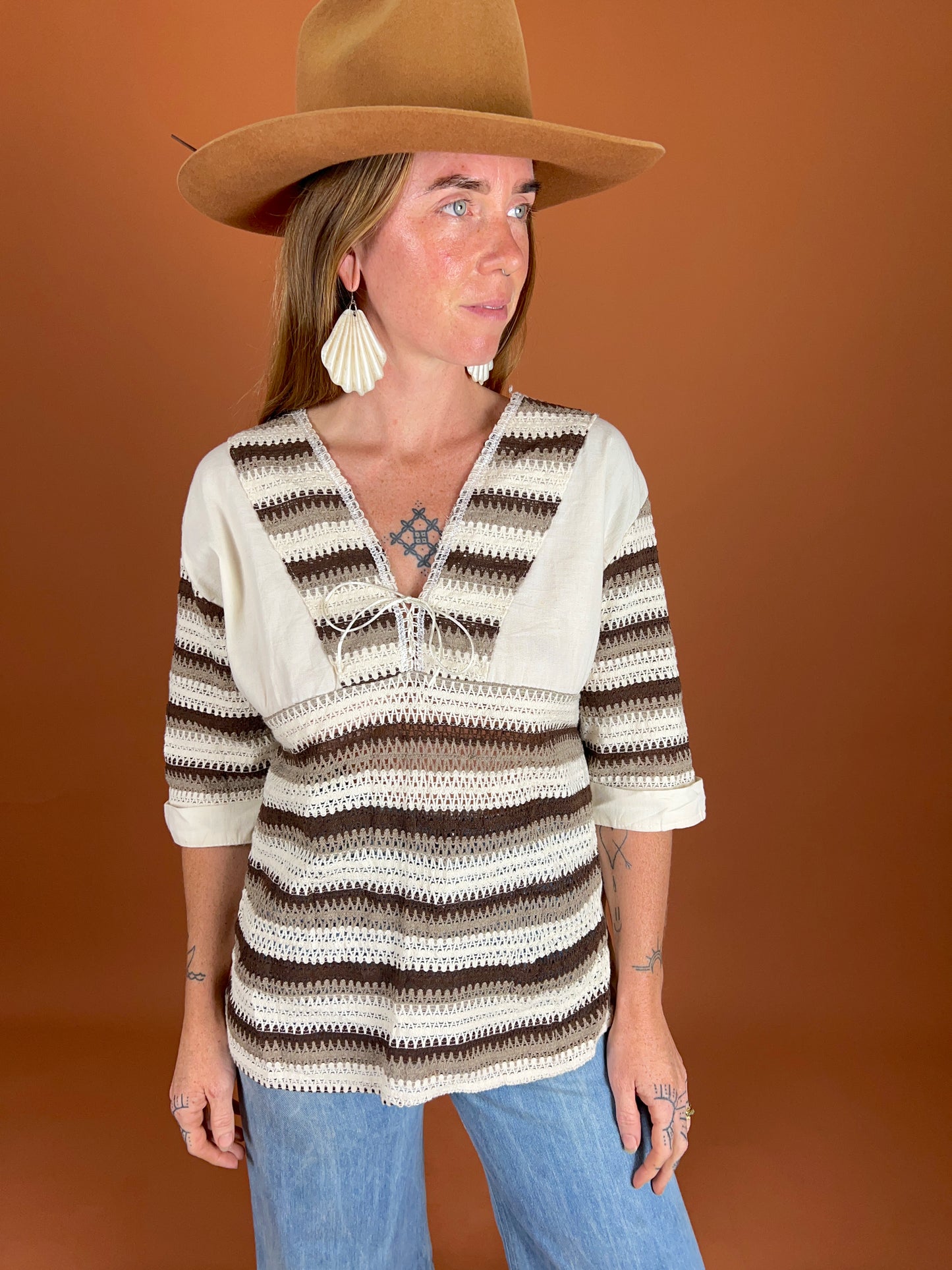 VINTAGE 70's Woven Blouse 12-14