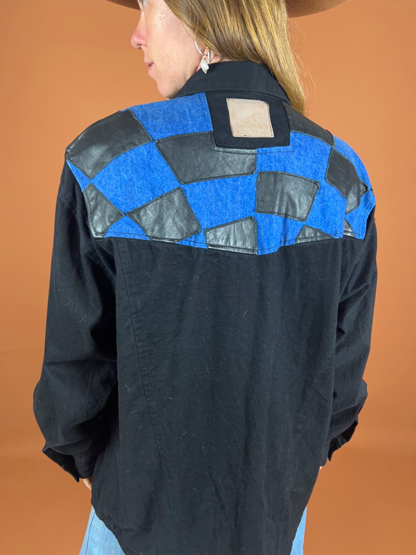 VINTAGE 80's Denim Patchwork Shirt 16