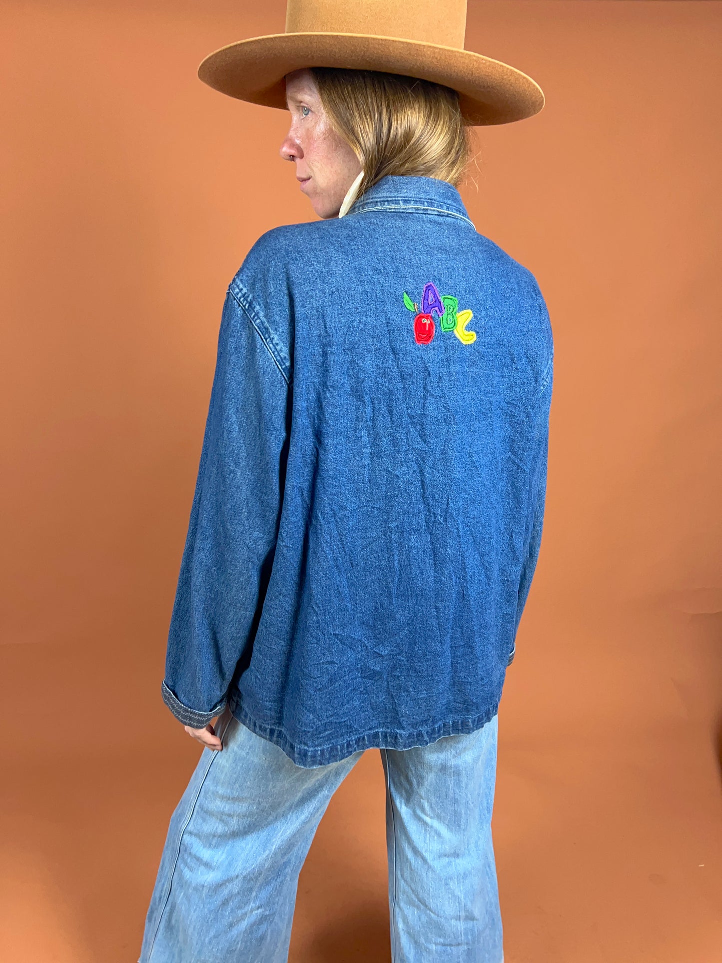 VINTAGE 70's Embroidered Denim Jacket 14-16