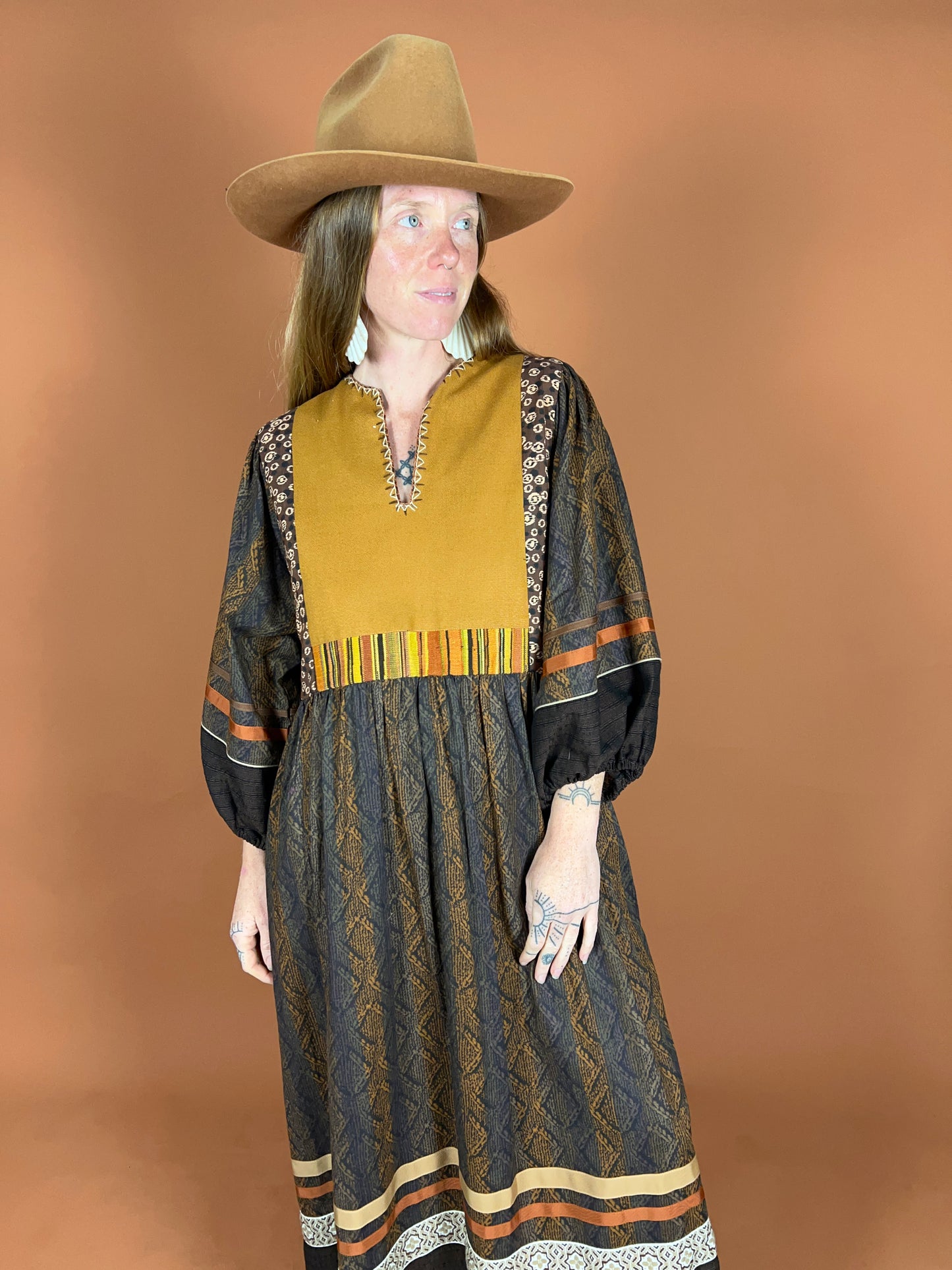 VINTAGE 70's Patchwork Maxi Dress 16
