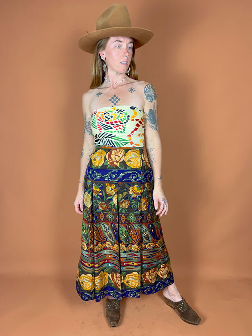VTG 60's Silk Wool Floral Paisley Maxi Skirt 12