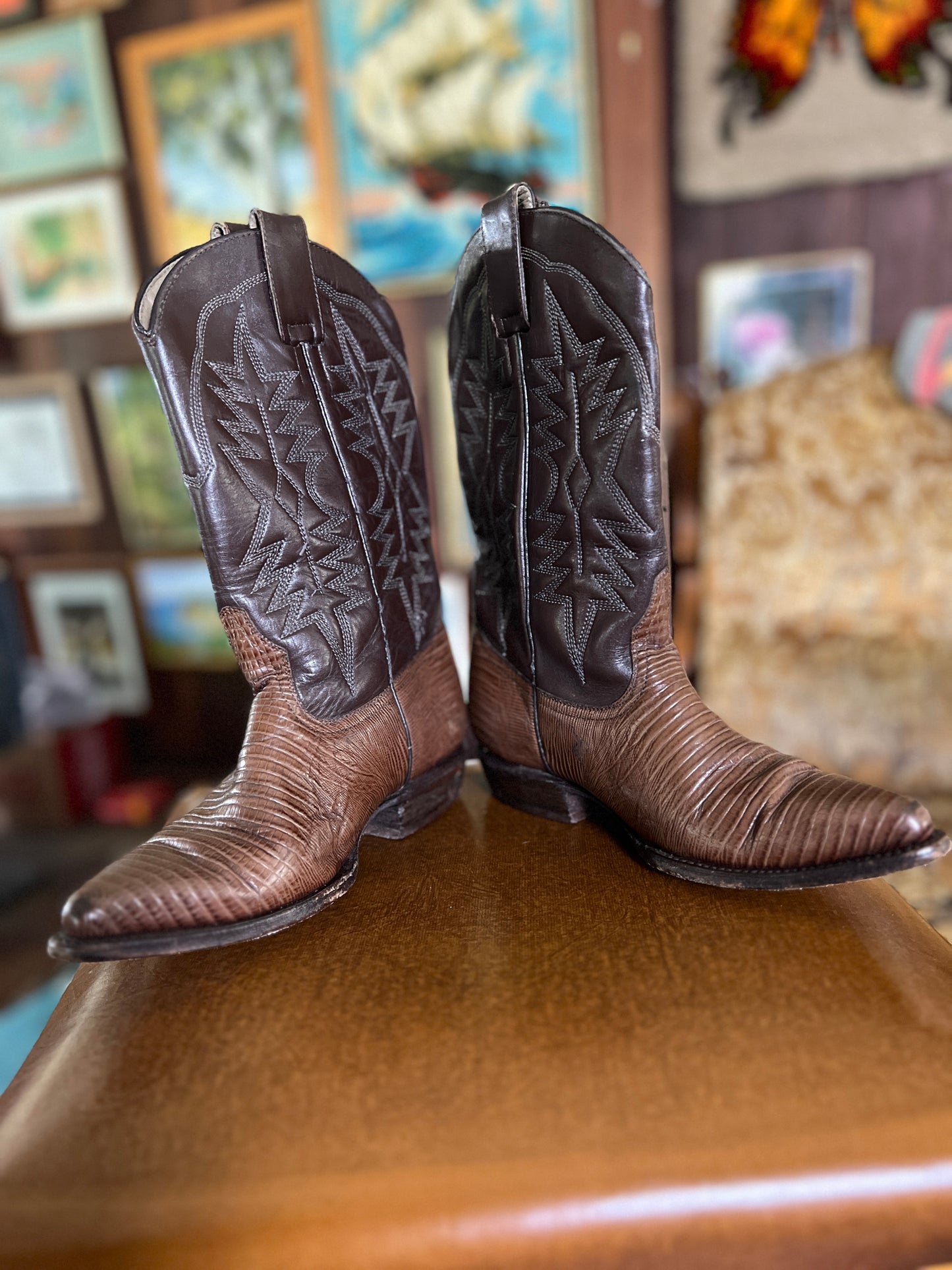 VINTAGE 70's Two Tone Leather Cowboy Boots 36.5/6