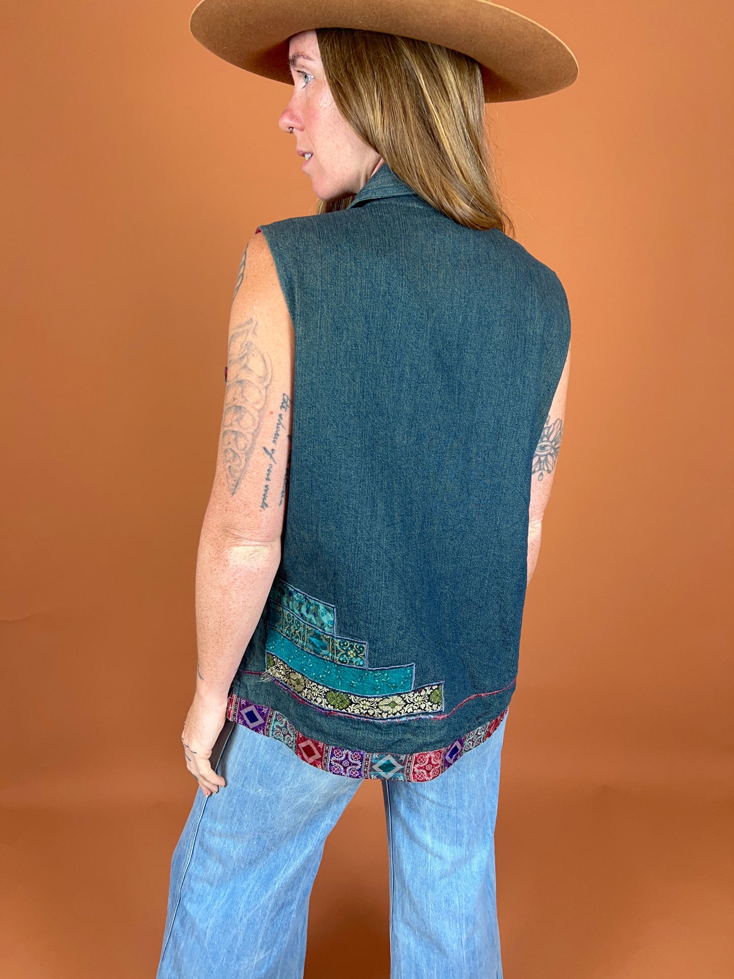 VINTAGE 80s Denim Patchwork Vest 16