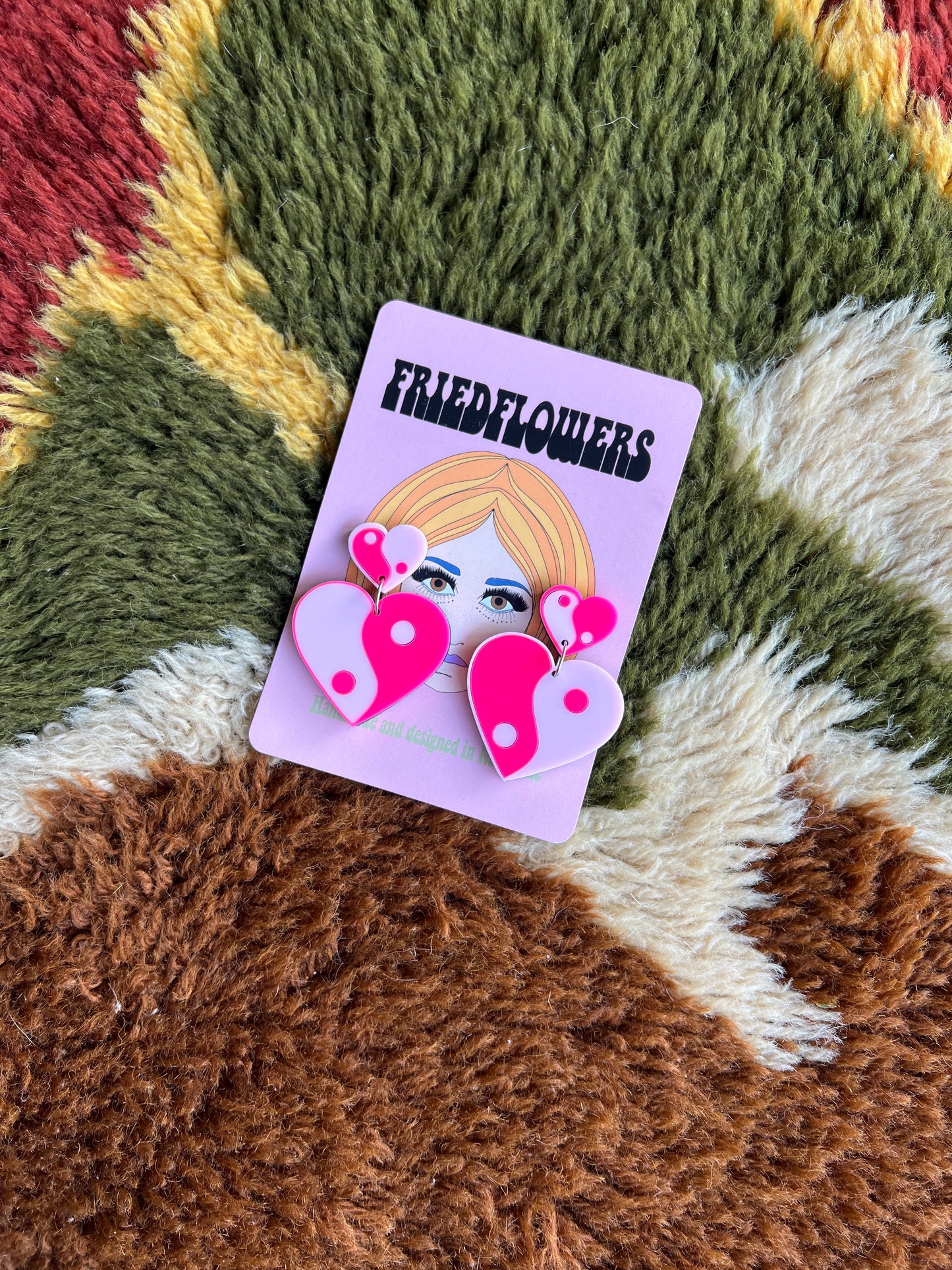 FRIED FLOWERS Retro Valentine’s Day yin and yang heart earrings