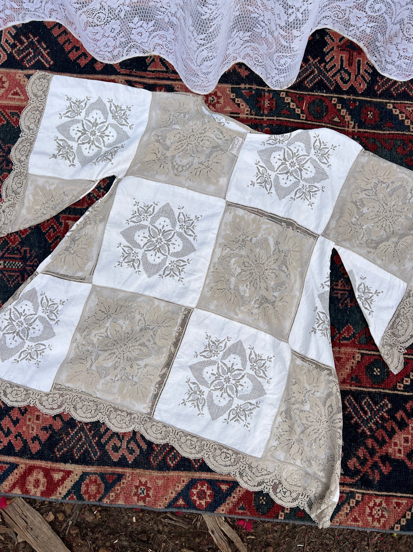 SECOND SHINE SLOW FASHION Vintage Linen & Lace Tablecloth Dress OS
