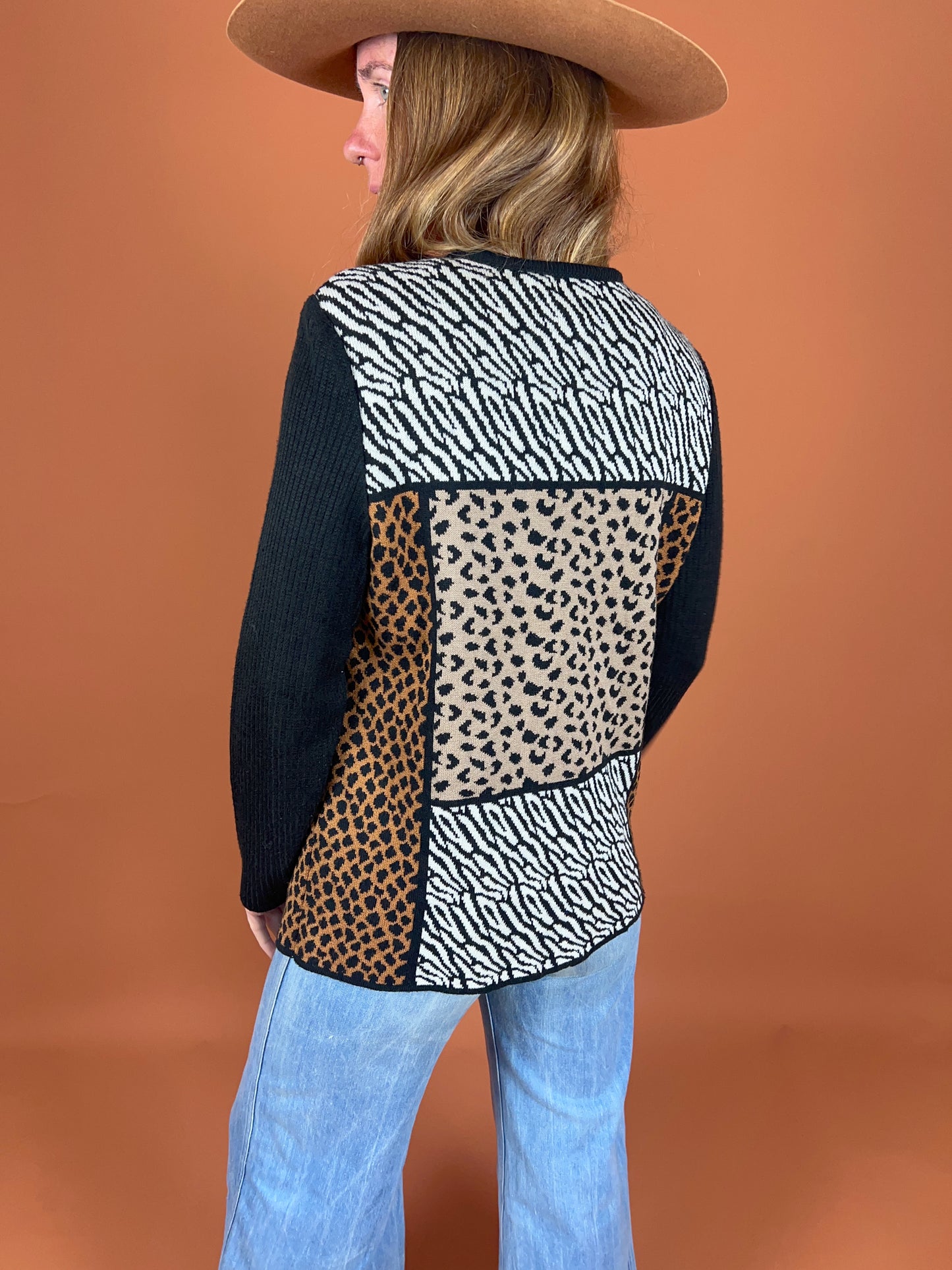 VINTAGE 70's Animal Print Cardigan 10