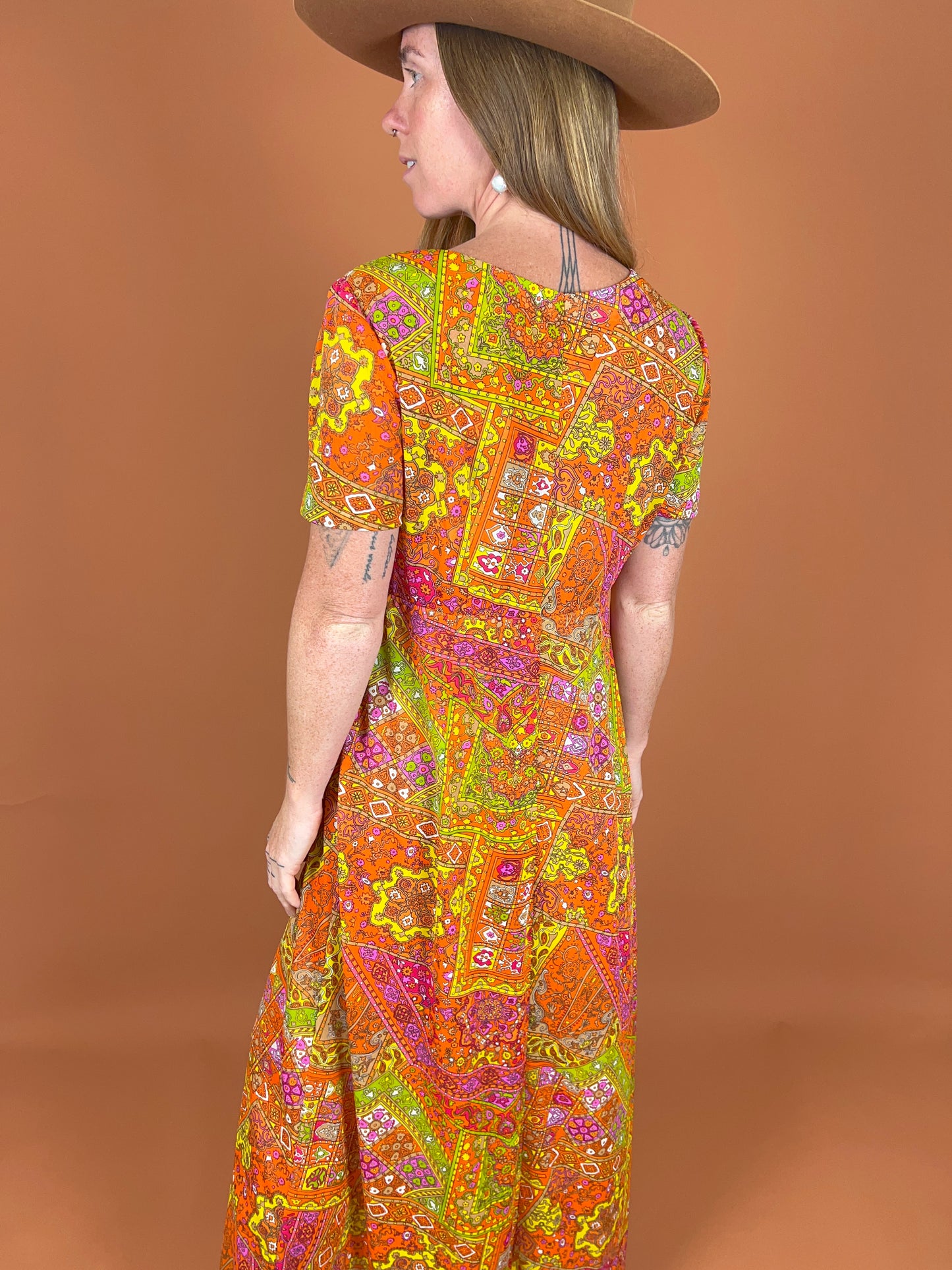 VINTAGE 70's Floral Maxi Dress 10-12