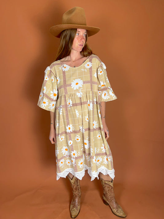 Up-Cycled Vintage Fabric & Lace Dress 16-18