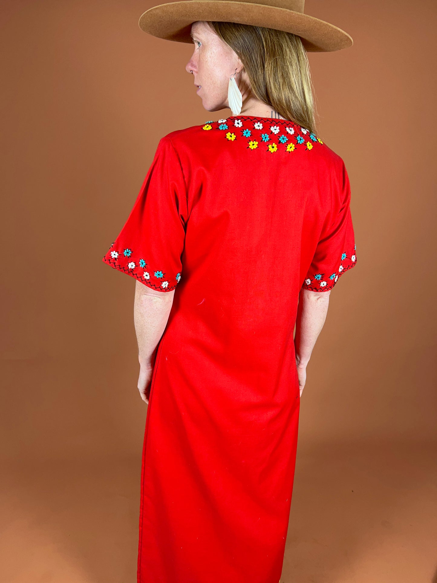 VINTAGE 80's Embroidered Maxi Dress 8-10